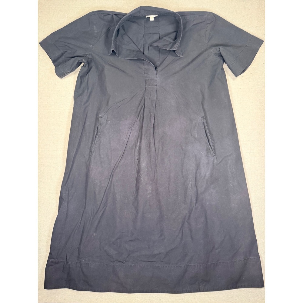 Eileen Fisher Womens Black Short Sleeve Cotton Shift Shirt Dress Pockets Large